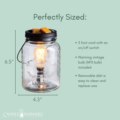 Vintage Bulb Glass Mason Jar Wax Warmer